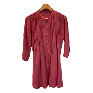 Made‎ In Italy 100% Linen Shirt Dress Roll Tab pin tucked 3/4 slv Clay Rose SP